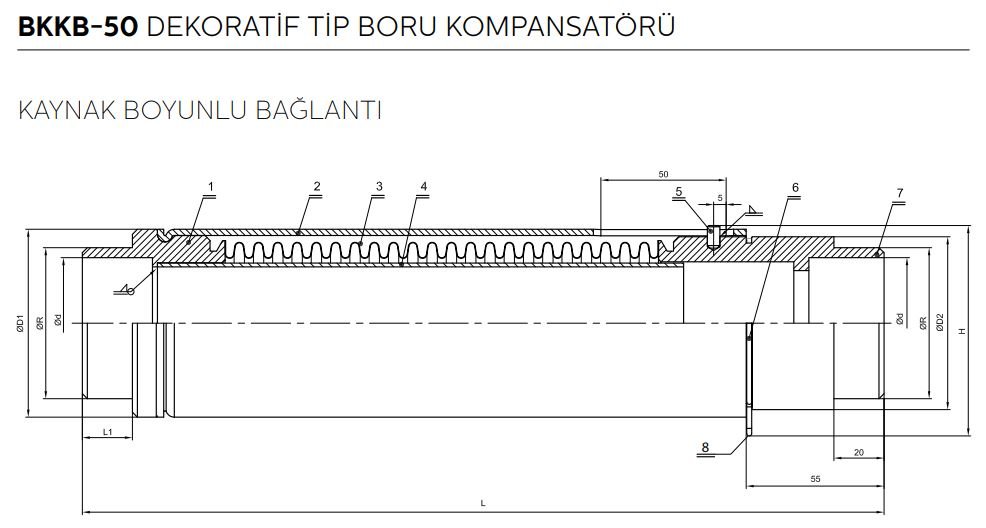bkkb50 boru kompansatörü teknik çizimi